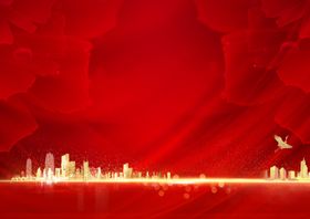 红色城市夜景天际线