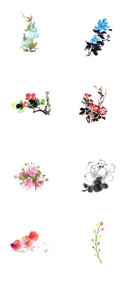手绘花草牡丹花园元素素材
