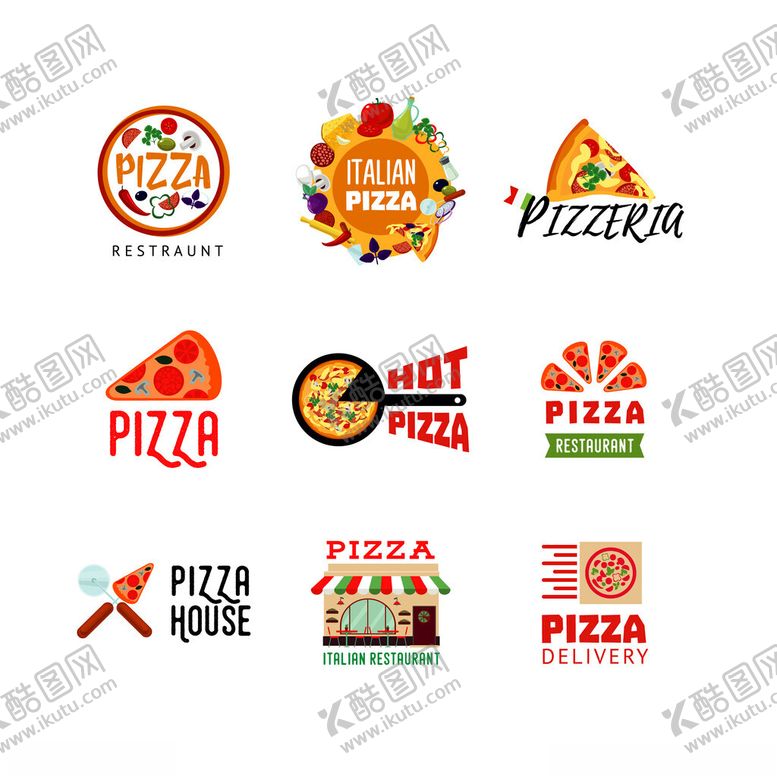 编号：45178610051344475365【酷图网】源文件下载-多样披萨标志设计集合