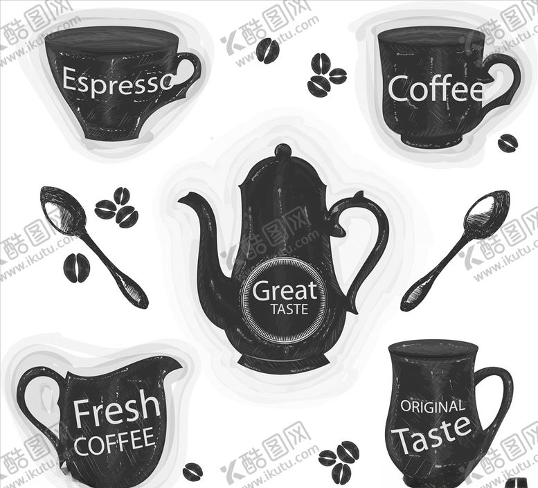 编号：31111010091725033388【酷图网】源文件下载-手绘咖啡器具矢量图