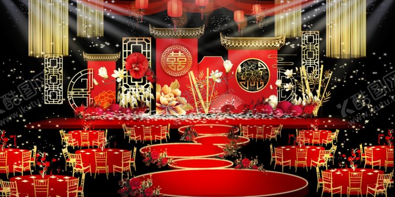 编号：67245705061612172549【酷图网】源文件下载-中式婚礼舞台效果图