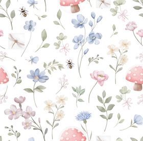 水彩花卉蘑菇无缝图案