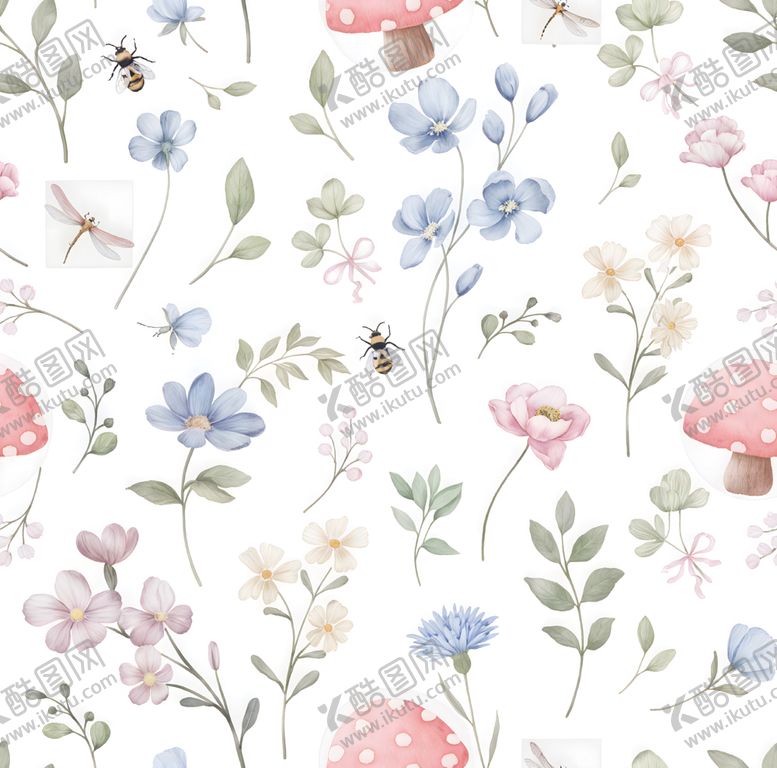 编号：48517704032156532815【酷图网】源文件下载-水彩花卉蘑菇无缝图案