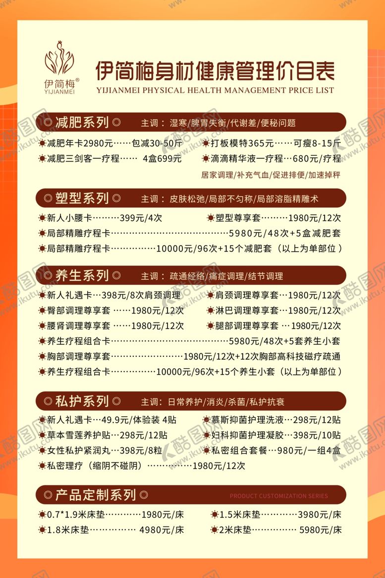 编号：94652701262011015707【酷图网】源文件下载-减肥塑形价目表
