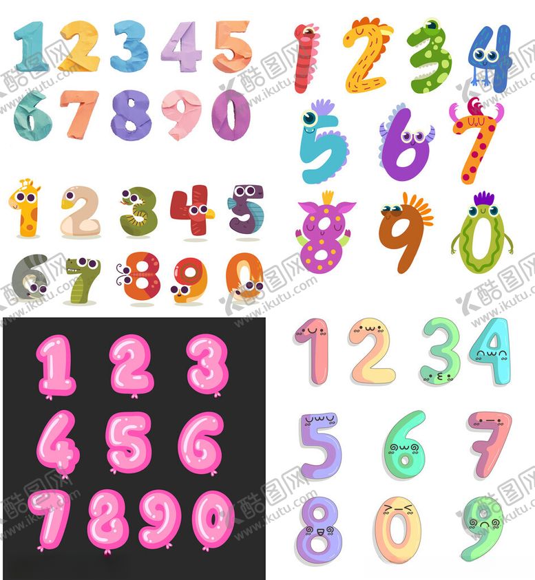 编号：99865504242036547407【酷图网】源文件下载-多彩数字图案素材集合