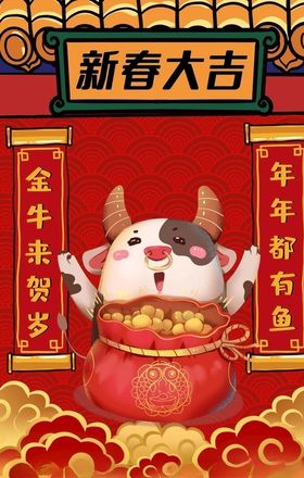新年海报过2021牛剪纸福卡通牛