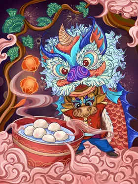 元宵节插画中国风海报红色花灯喜庆