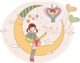 卡通情侣粉红色气球love兔子you