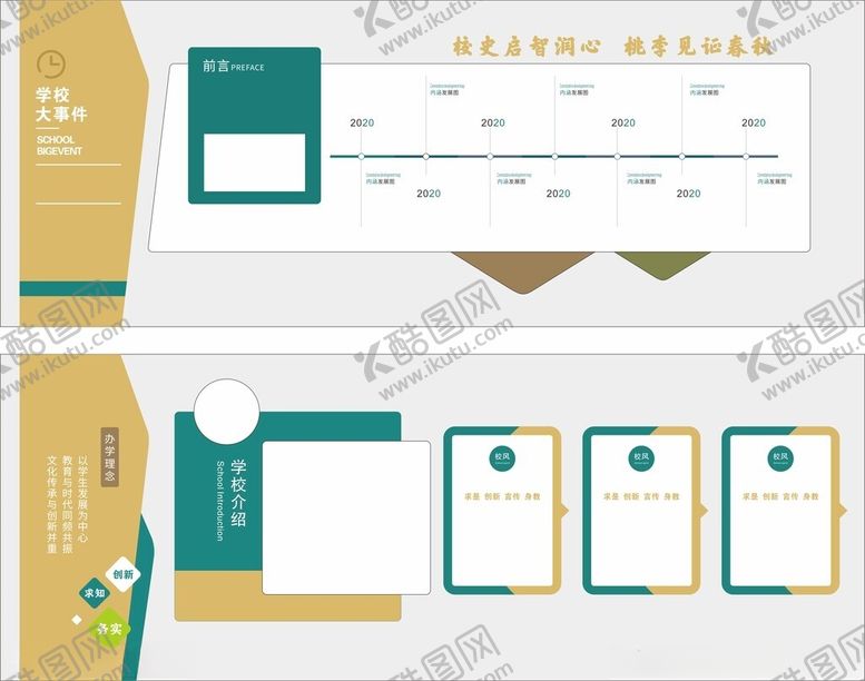 编号：30432104250226443569【酷图网】源文件下载-学校介绍发展历程文化墙设计