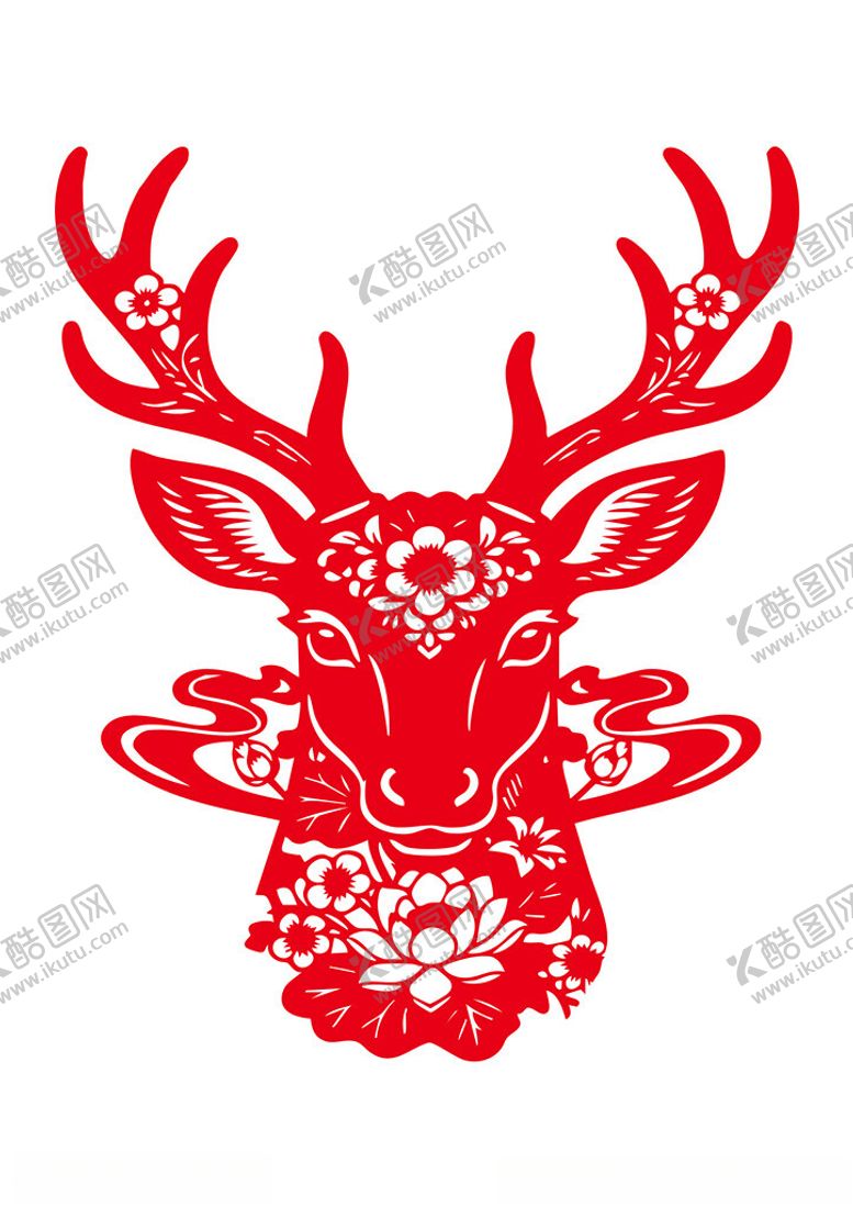 编号：58570504051809514240【酷图网】源文件下载-红色剪纸风麋鹿图案