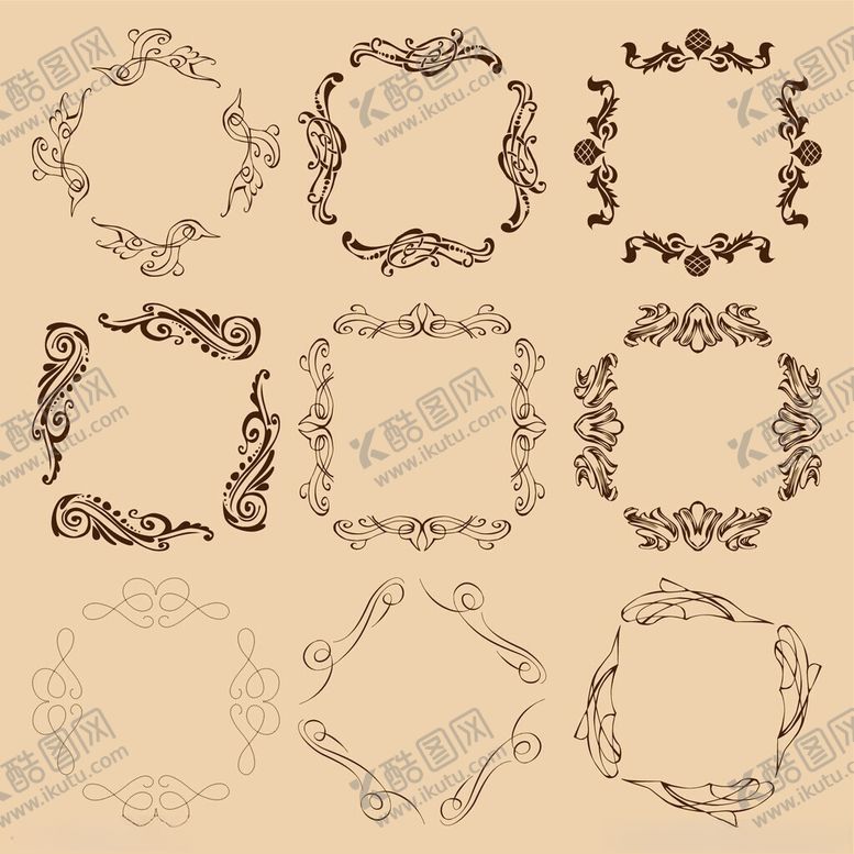 编号：91607111181959105088【酷图网】源文件下载-复古手绘装饰边框集合
