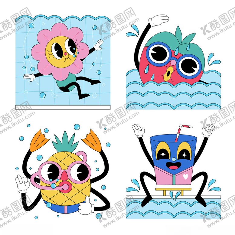 编号：42679810070456475473【酷图网】源文件下载-卡通水果水中欢乐玩耍