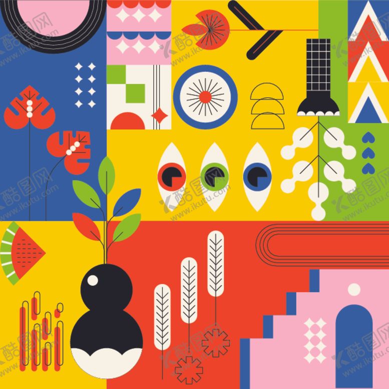 编号：64420110060842148612【酷图网】源文件下载-多彩抽象几何艺术图案