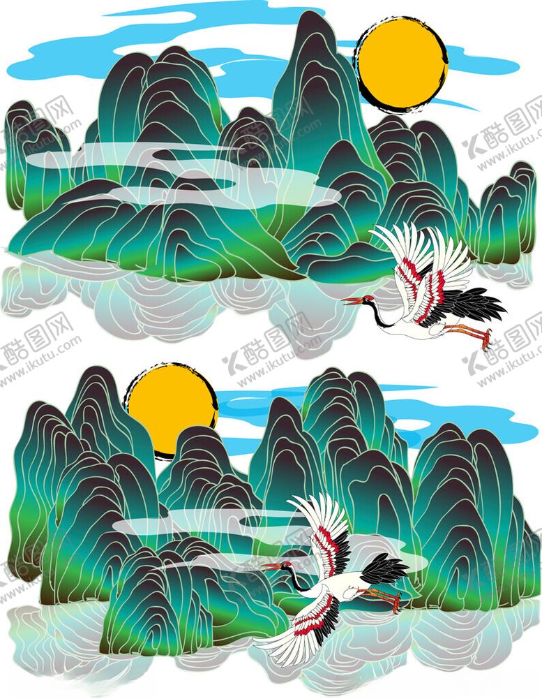 编号：66888311171630279463【酷图网】源文件下载-水墨山水间的仙鹤图景