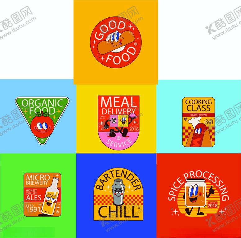 编号：62077405051104595476【酷图网】源文件下载-趣味卡通形象贴纸LOGO标志