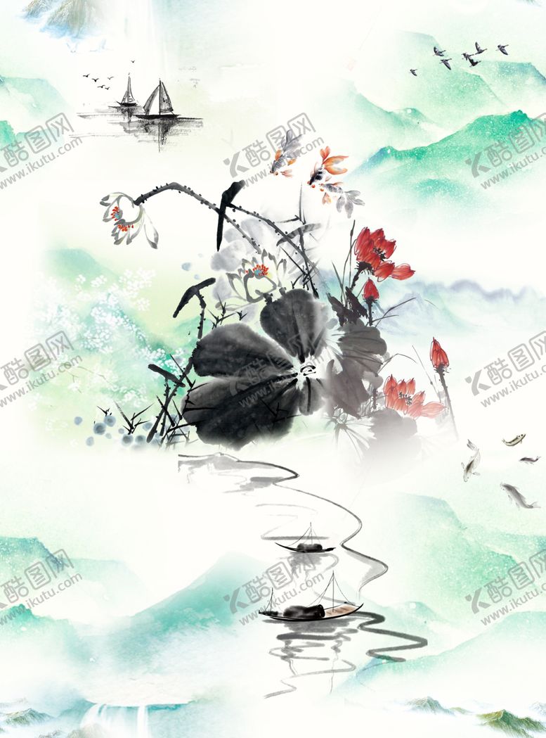 编号：25084209090116313333【酷图网】源文件下载-水墨荷花