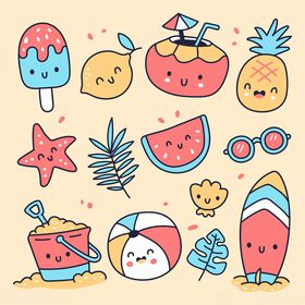 手绘可爱卡哇伊夏季元素