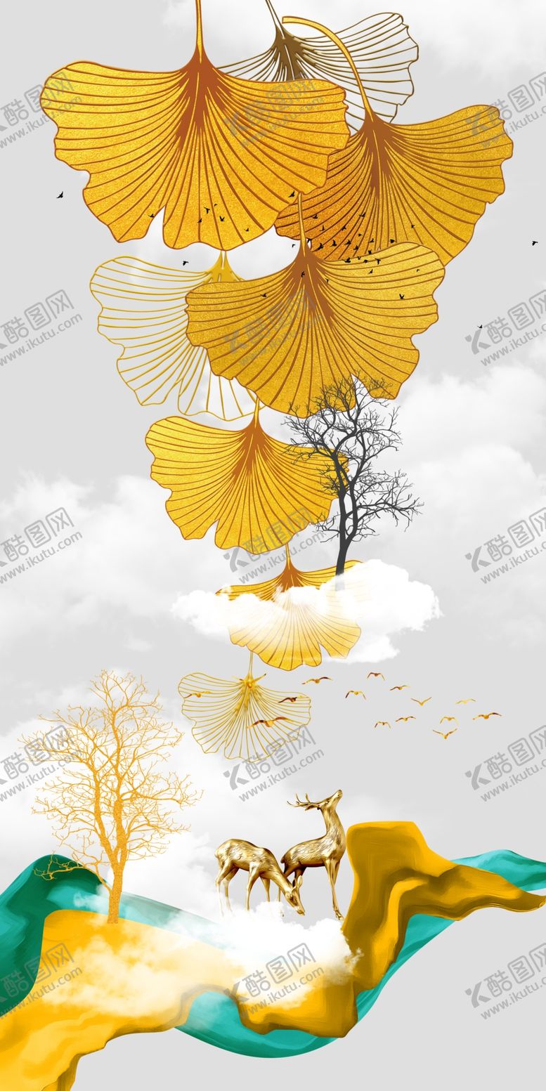 编号：82512407051936382419【酷图网】源文件下载-新中式轻奢飘带麋鹿玄关