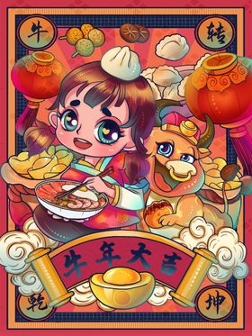 牛年舞狮新红包贺岁门神