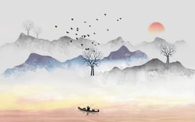 背景墙简约水墨山水客厅