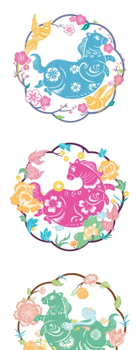 马年缤纷多巴胺窗花贴纸设计