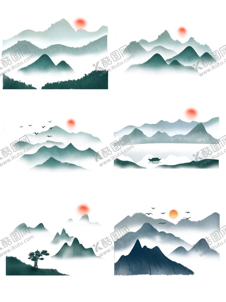 编号：21709409260928339388【酷图网】源文件下载-山水画中国风山水PNG素材合集