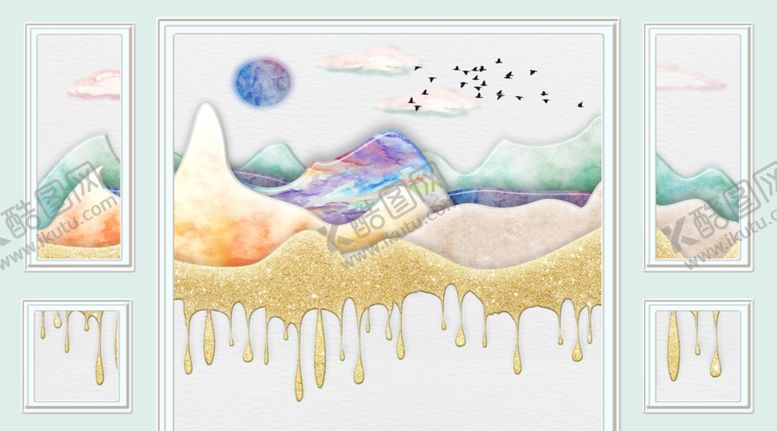 编号：72538810120101261171【酷图网】源文件下载-浮雕花山水画背景墙