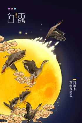 手绘中国传统24节气白露节海报