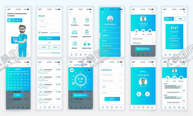 编号：15925309200758428924【酷图网】源文件下载-蓝色系手机应用界面设计