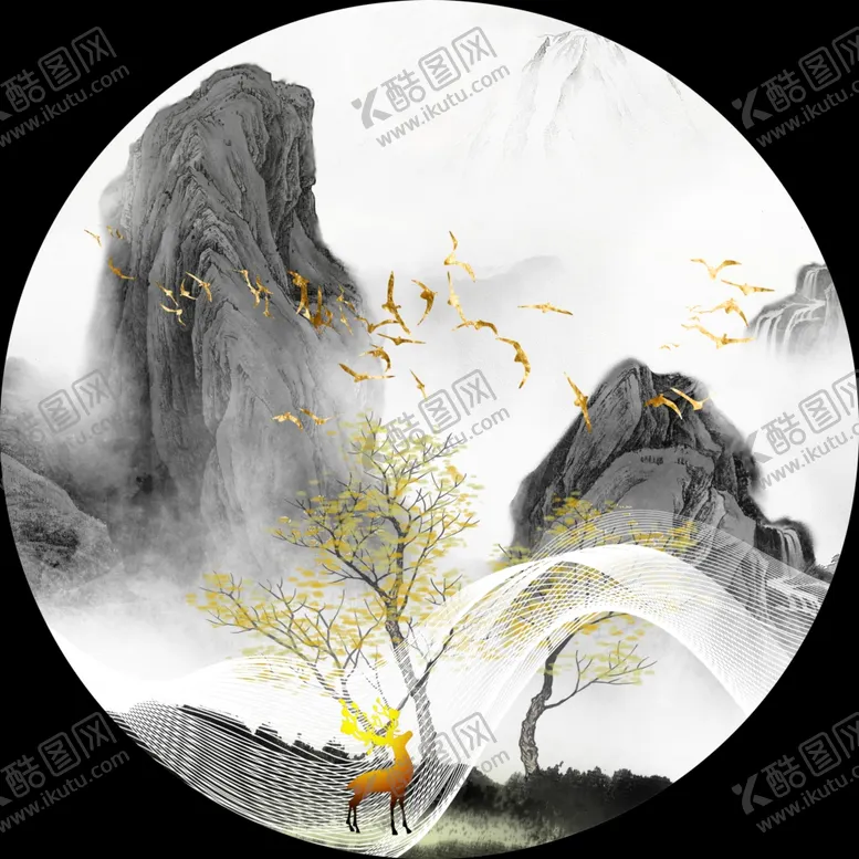 编号：31425106301117198548【酷图网】源文件下载-中式水墨山水装饰画