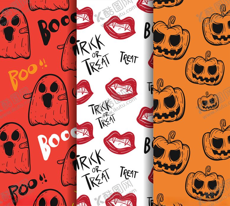 编号：98261510110234291866【酷图网】源文件下载-3款手绘万圣节无缝背景