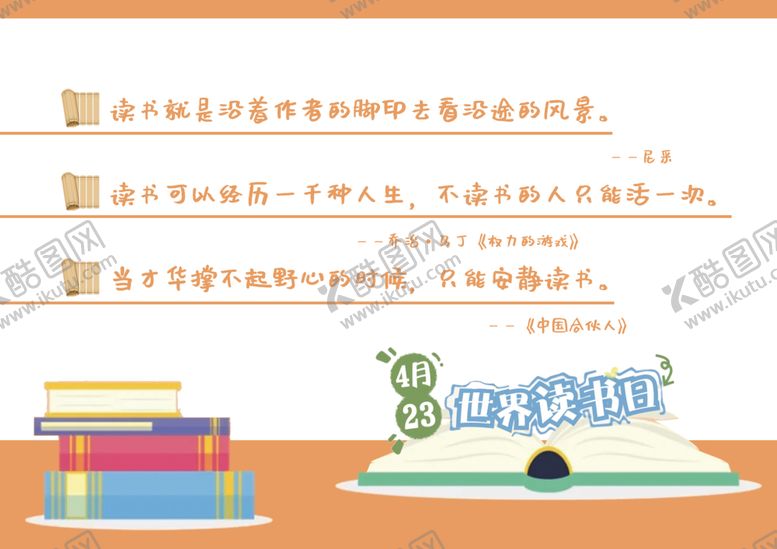 编号：77490712160320506754【酷图网】源文件下载-读书日ppt设计名言名语底图