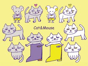 可爱猫咪与老鼠趣味插画