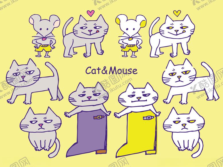 编号：65711011251356386334【酷图网】源文件下载-可爱猫咪与老鼠趣味插画