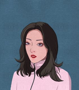 手绘插画长发女生头像