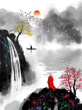 新中式禅意水墨山水装饰画