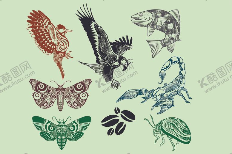 编号：95196110082128475296【酷图网】源文件下载-手绘黑白剪纸动物