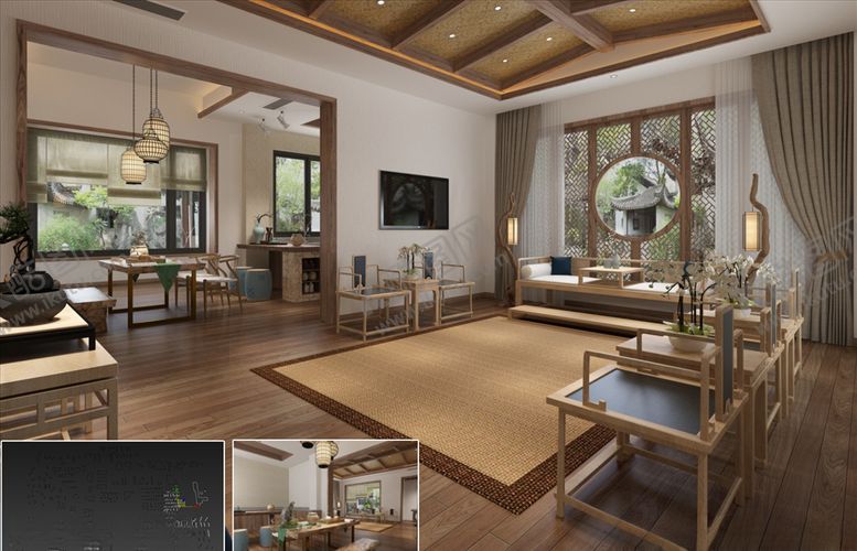 编号：11336509211404312760【酷图网】源文件下载-质感中式会客厅3D源文件