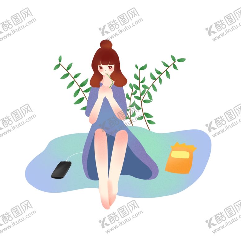 编号：57096110282321524808【酷图网】源文件下载-春游坐地上的女孩插画