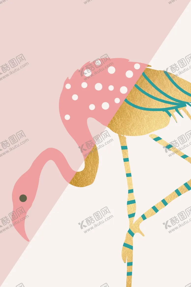 编号：87902706250216011698【酷图网】源文件下载-新中式粉色火烈鸟小清新装饰画
