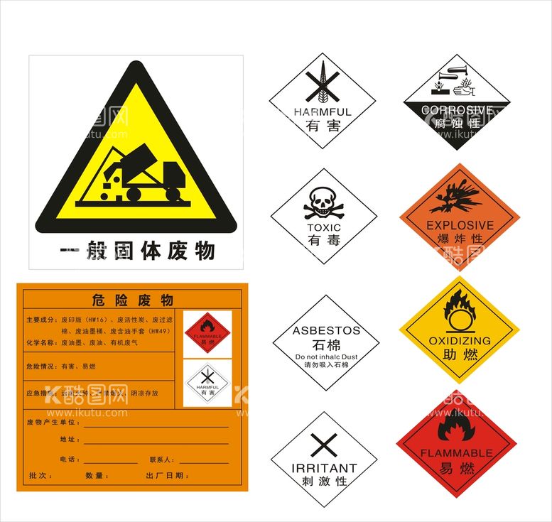 编号：76352010091013418206【酷图网】源文件下载- 危险废物 一般固体废物标识