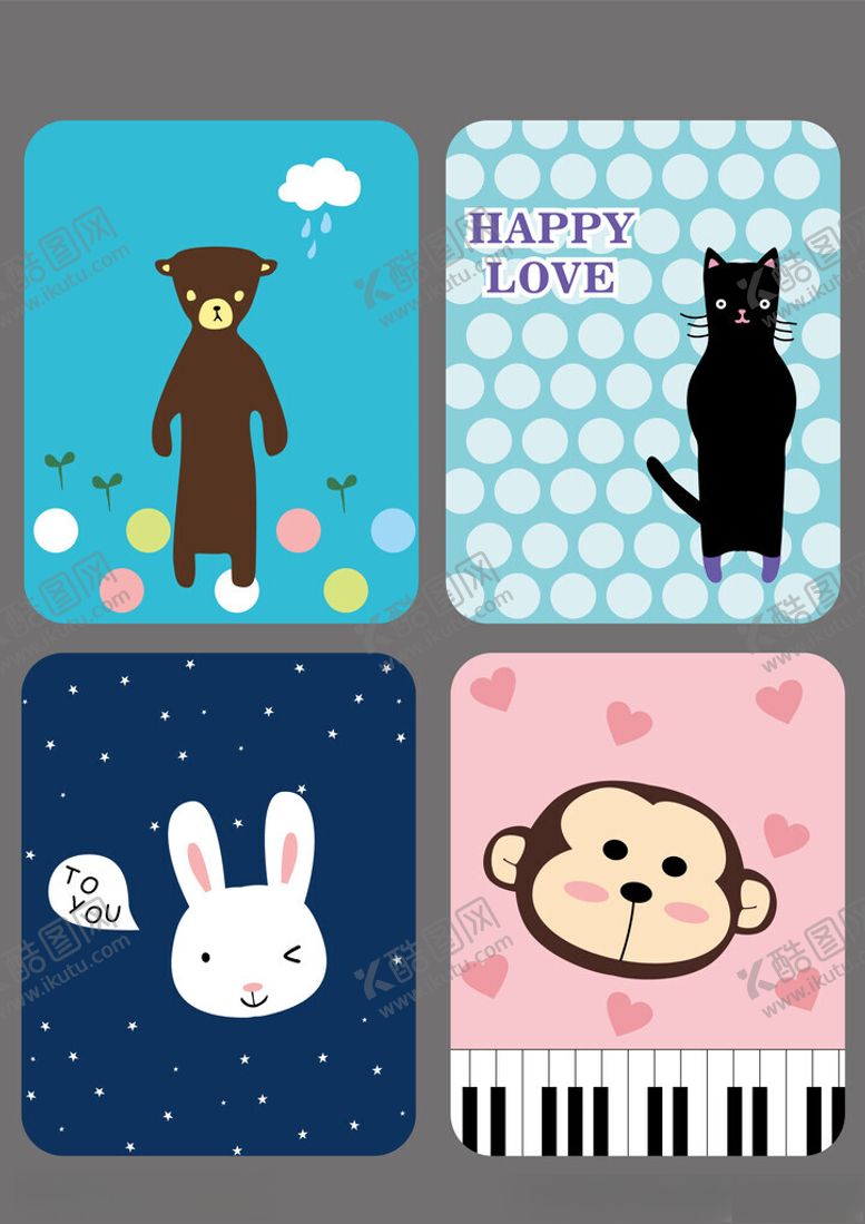 编号：64452611010540221413【酷图网】源文件下载-可爱动物卡通图案卡片
