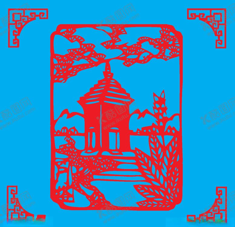 编号：31459709171716234182【酷图网】源文件下载-四门塔剪纸