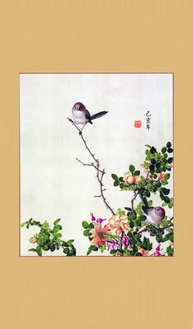 花鸟竖式国画