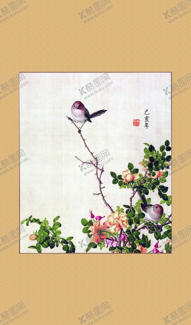 编号：41695110090916478965【酷图网】源文件下载-花鸟竖式国画