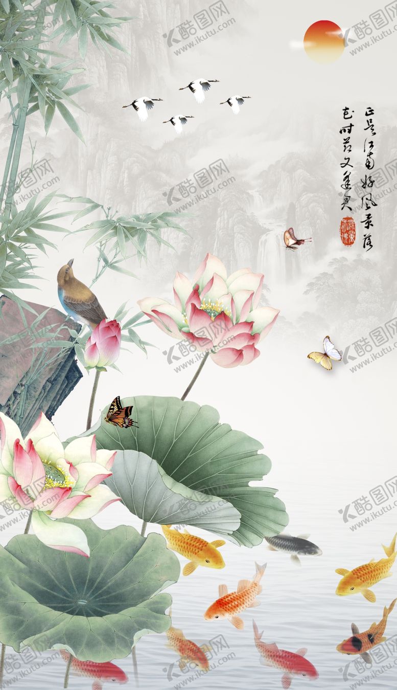 编号：34634304170835407974【酷图网】源文件下载-中式九鱼图玄关