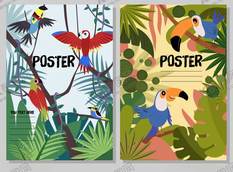 编号：36595804011042068082【酷图网】源文件下载-热带鸟类海报插画设计