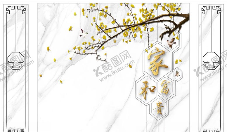 编号：62430705130522529505【酷图网】源文件下载-花鸟画银杏树背景墙