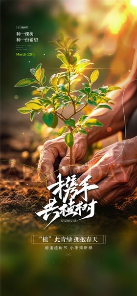 携手共植树艺术字图片素材