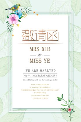 婚礼邀请函清新情人节纱